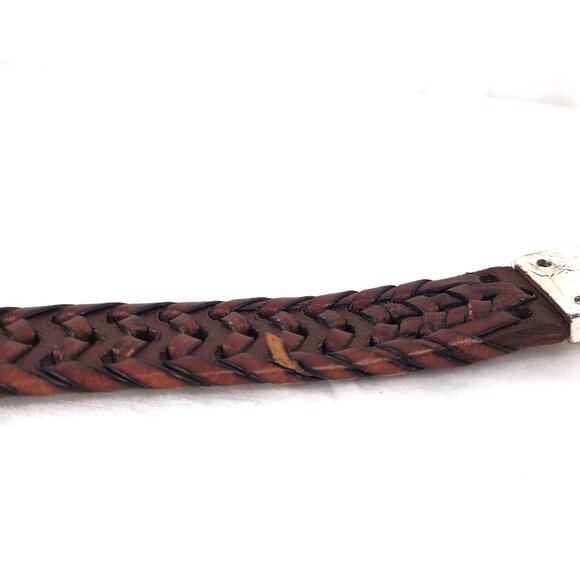 Vintage Unisex Woven Leather Belt Brown Silver Buckle 40.5" length size Large - Picture 7 of 7